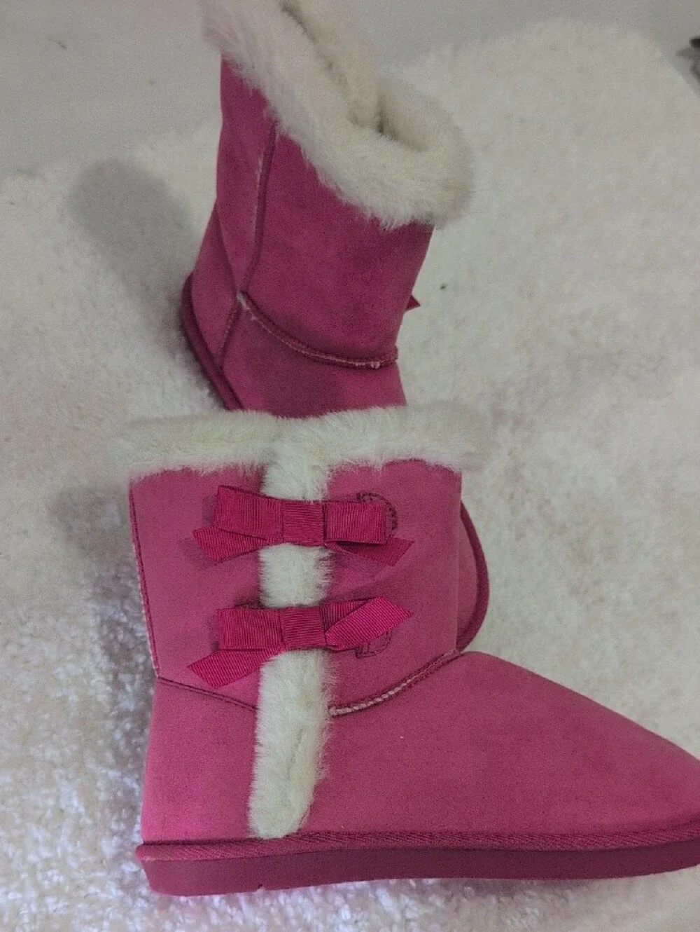 Serra Hot Pink Faux Fur Bow Kids Winter Boots